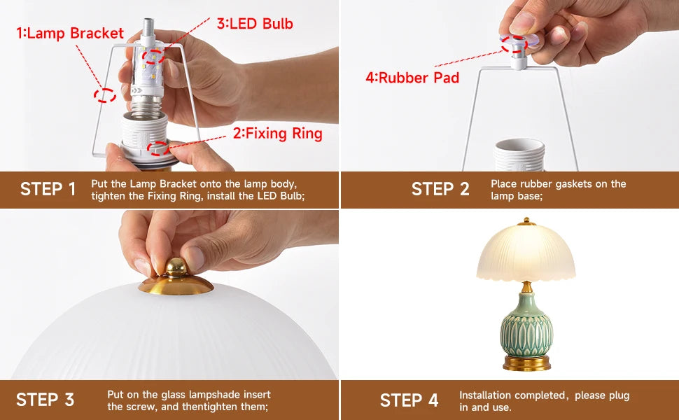 16" Table Lamp 3-way Light, Hand Blown Shade