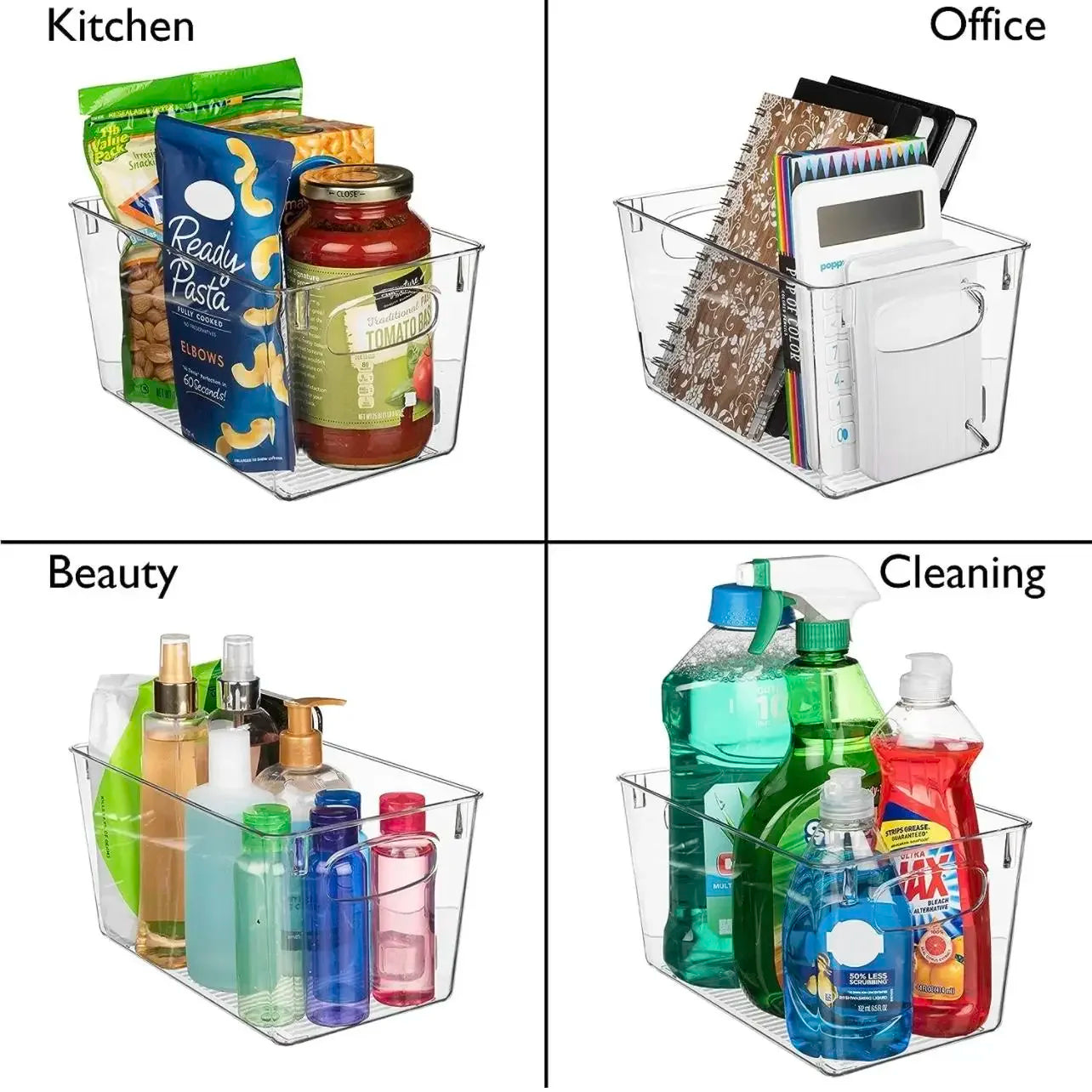 4 Pack Clear Plastic Storage Bins