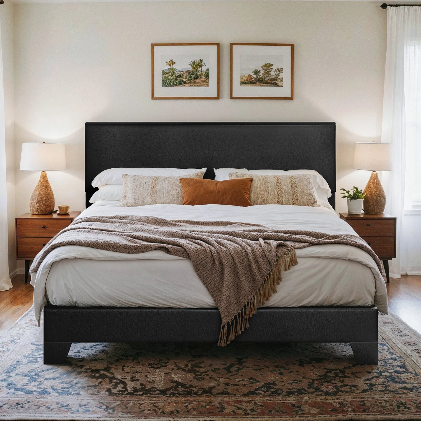 Upholstered Bed Frame, Adjustable Headboard