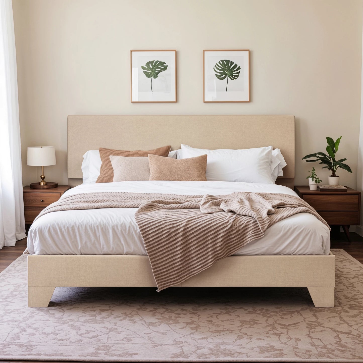 Upholstered Bed Frame, Adjustable Headboard