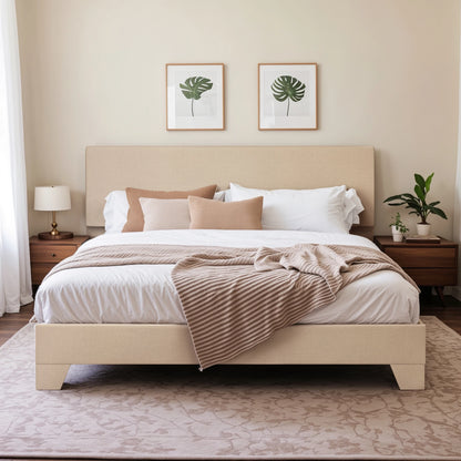 Upholstered Bed Frame, Adjustable Headboard