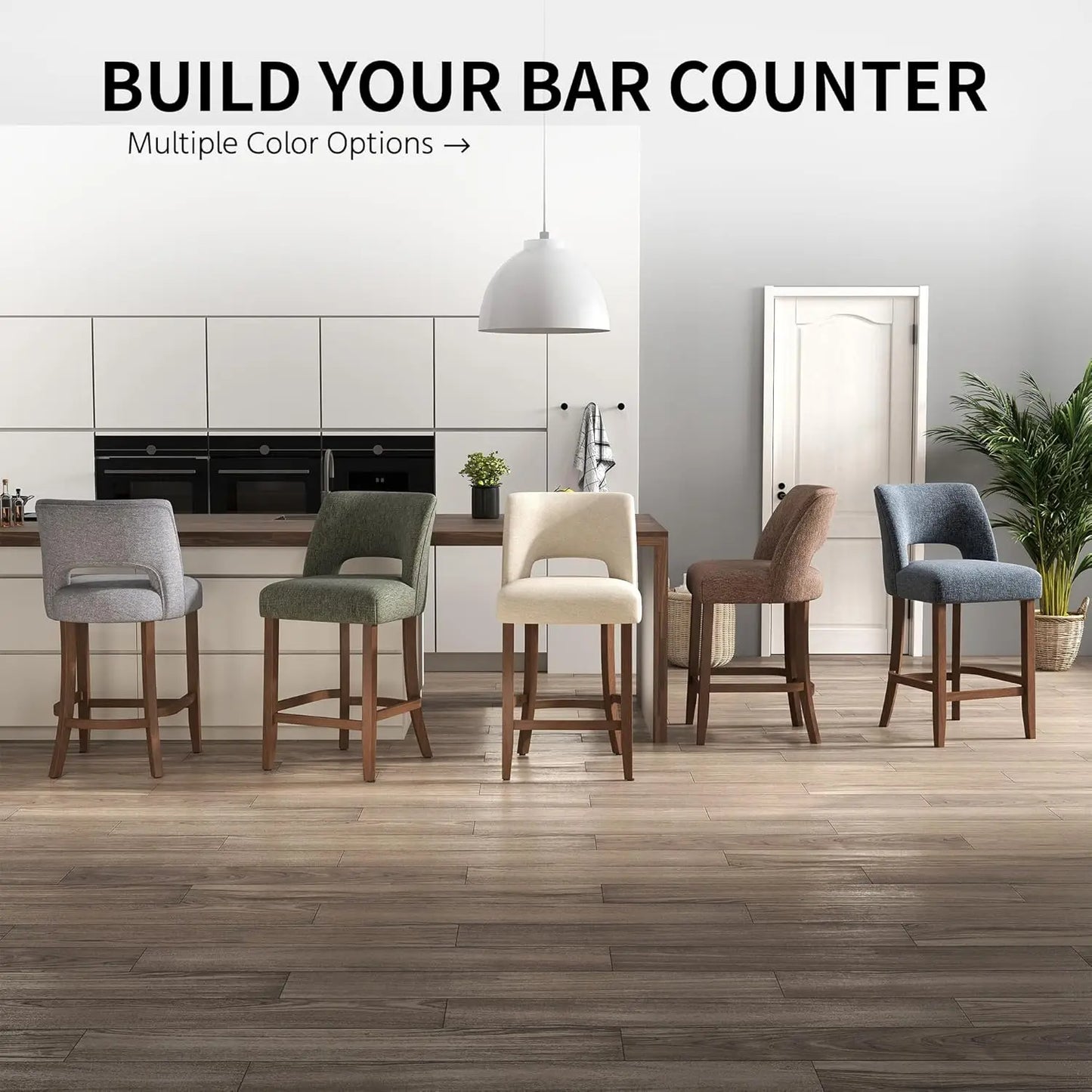 Bar Stools Set of 2, Upholstered Counter Height