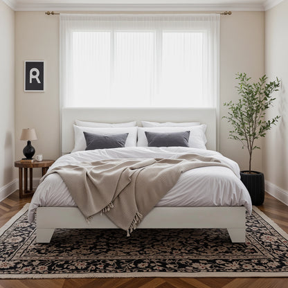 Upholstered Bed Frame, Adjustable Headboard