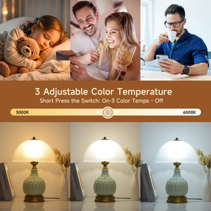 16" Table Lamp 3-way Light, Hand Blown Shade