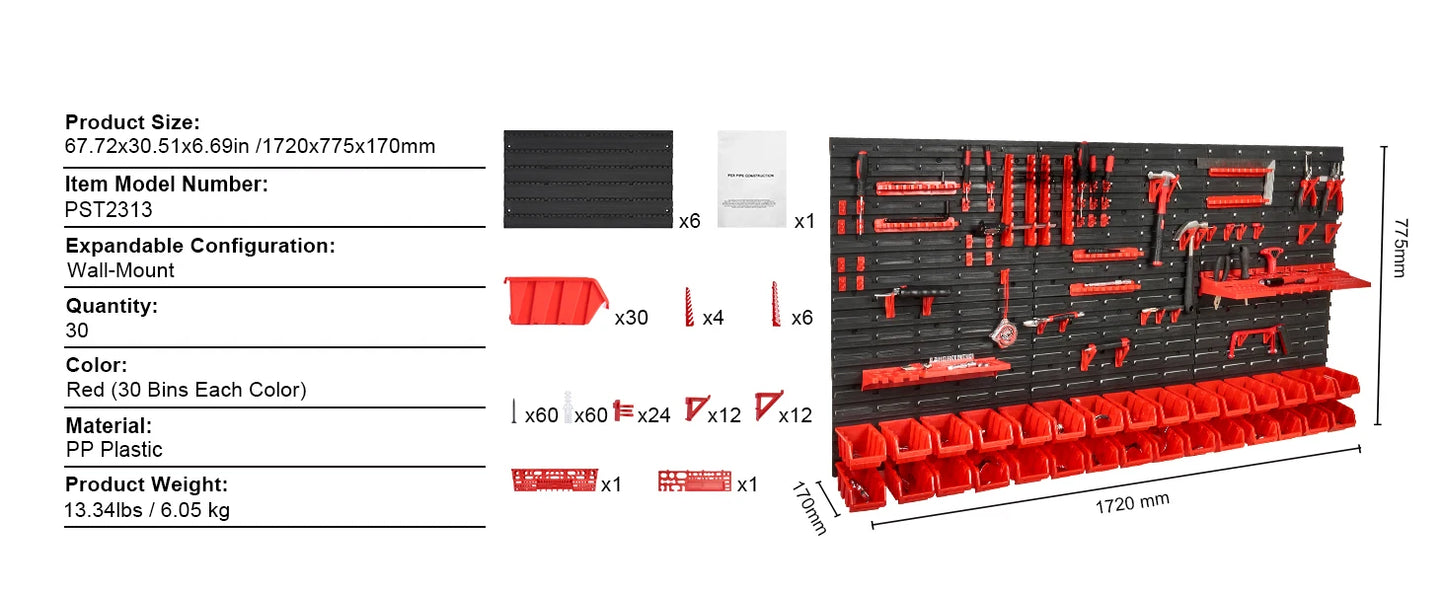 30 Bin Wall Mounted Storage, Parts Rack Organizer,