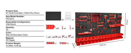 30 Bin Wall Mounted Storage, Parts Rack Organizer,