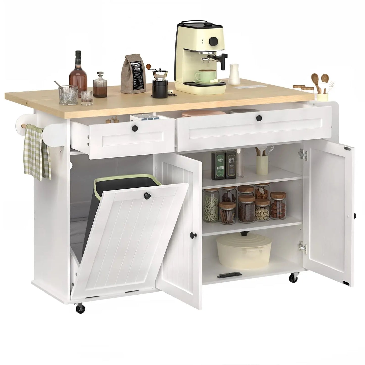 60" Mobile Kitchen Island Drop Leaf