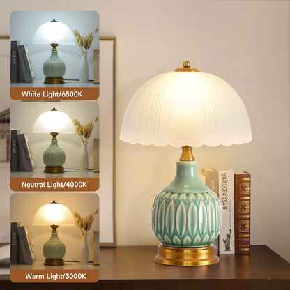 16" Table Lamp 3-way Light, Hand Blown Shade