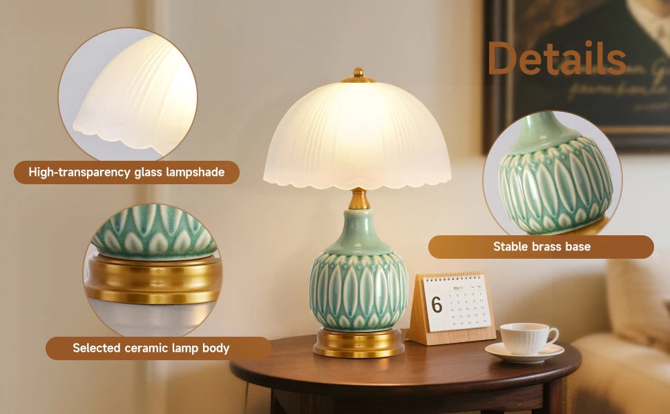 16" Table Lamp 3-way Light, Hand Blown Shade