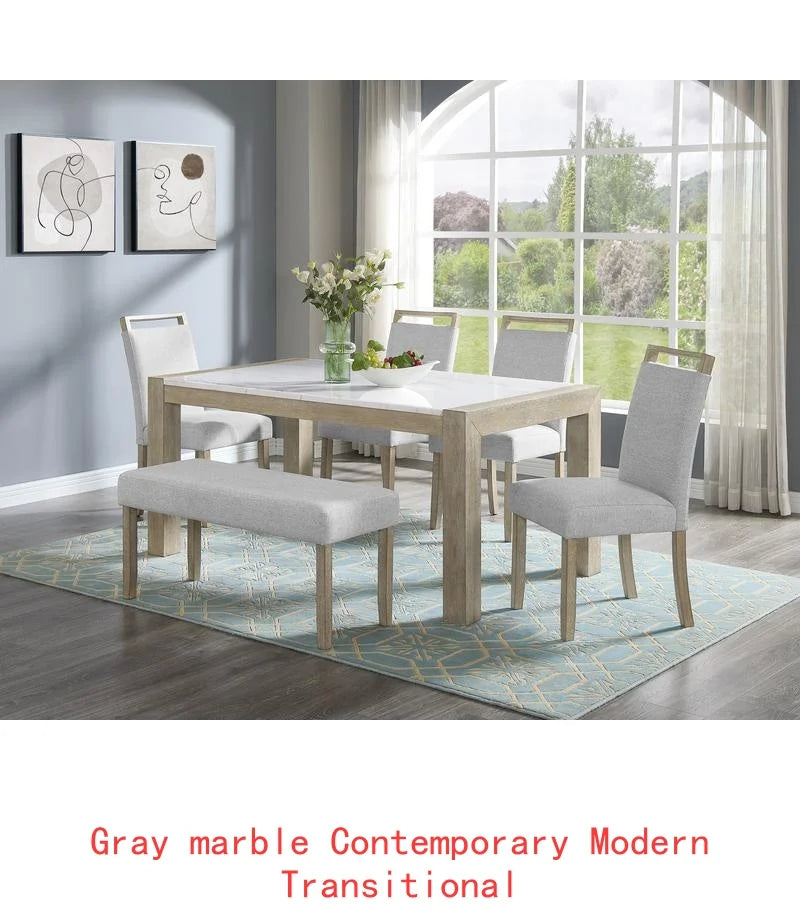 7pc Dining Set Rectangular Table, Upholstered Chairs