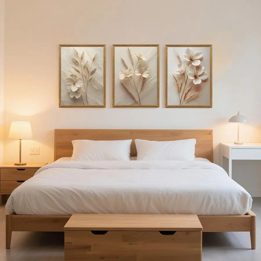 Framed Neutral Beige Floral, Set of 3