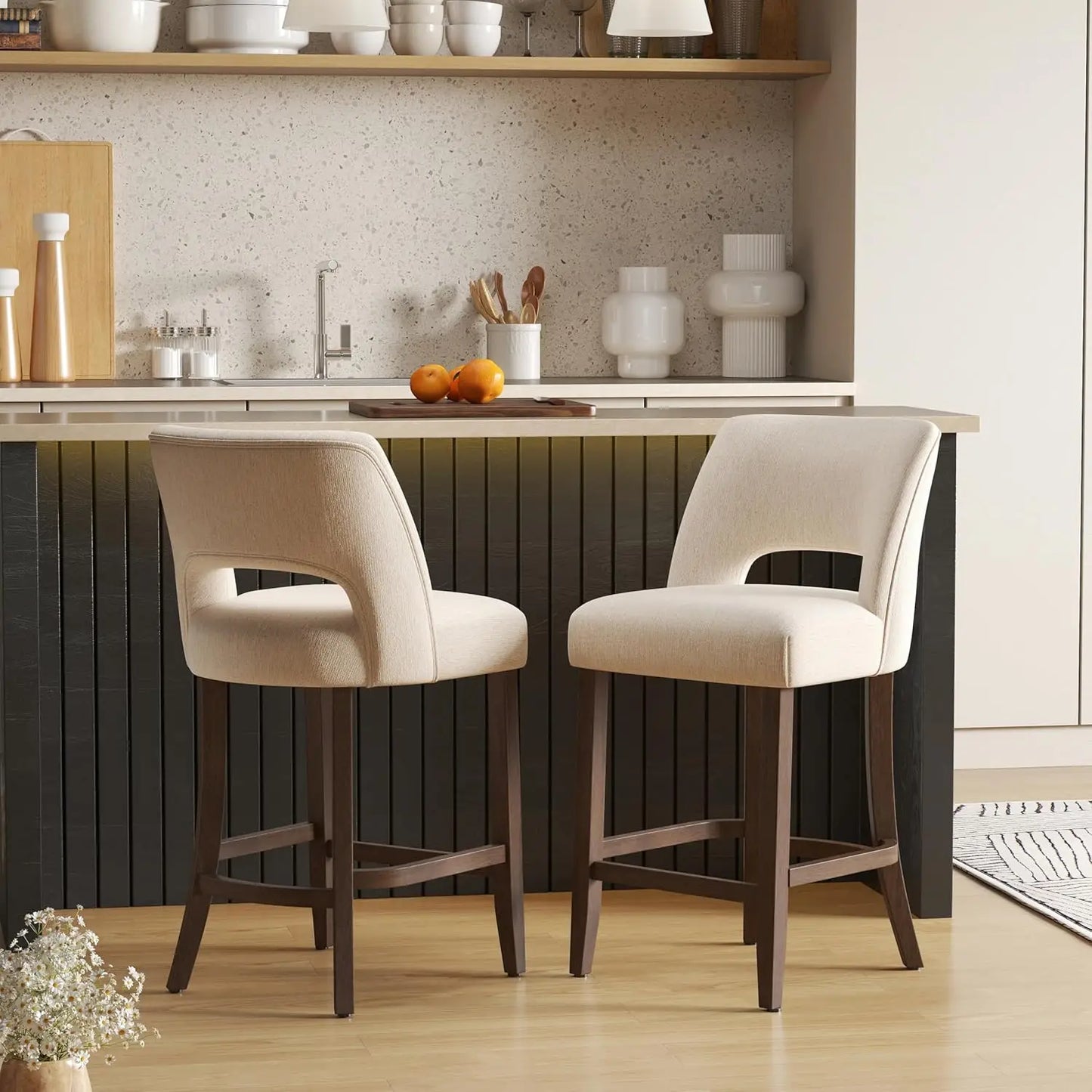 Bar Stools Set of 2, Upholstered Counter Height