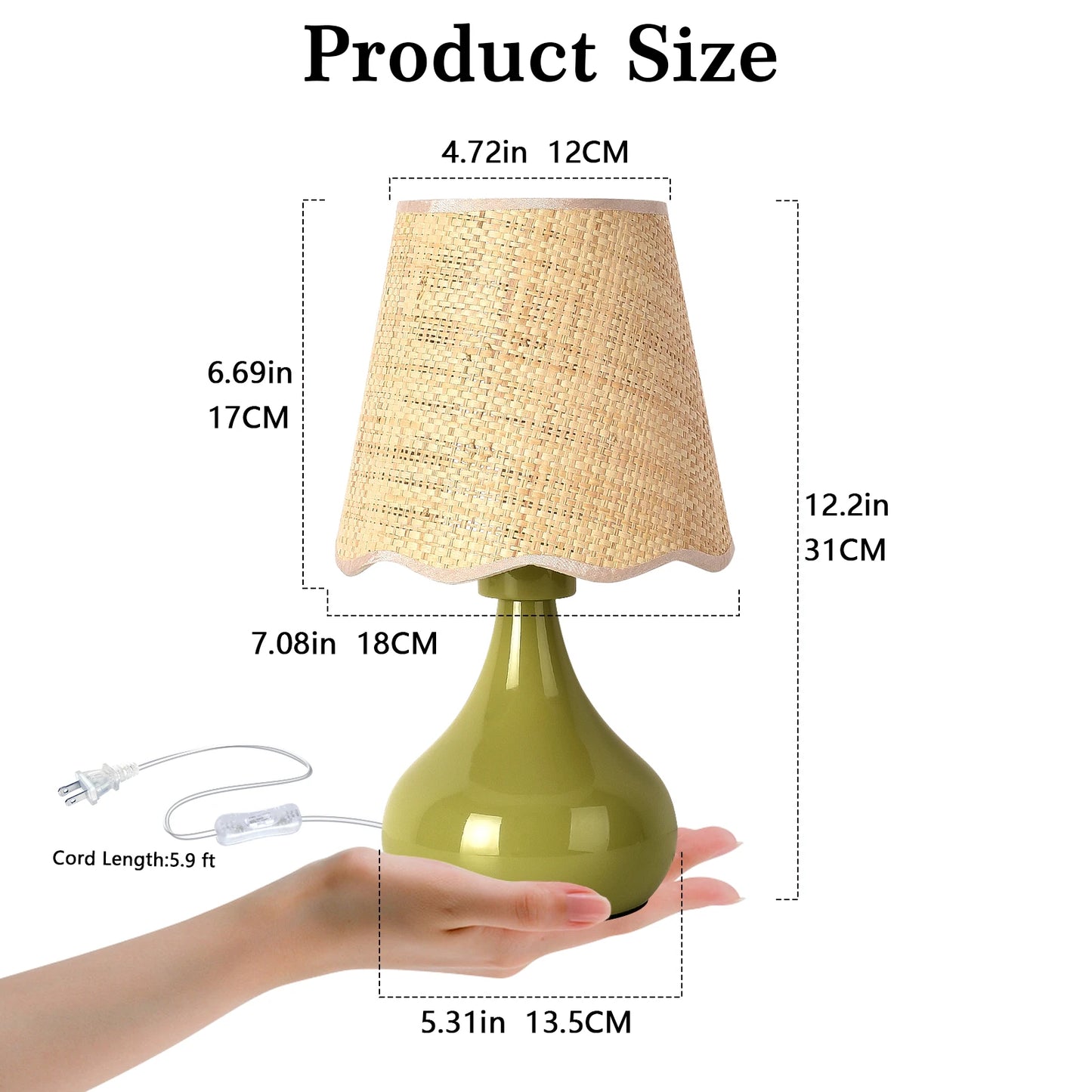 Small Table Lamp Scalloped Rattan Shade