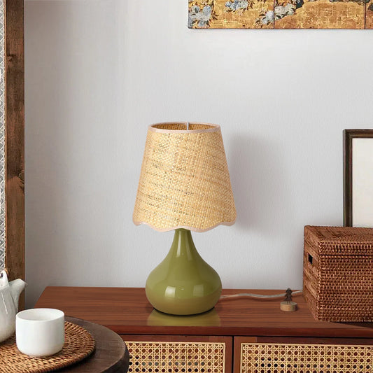Small Table Lamp Scalloped Rattan Shade