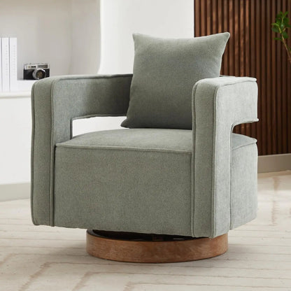 Upholstered Swivel Barrel Chair with Pillow
