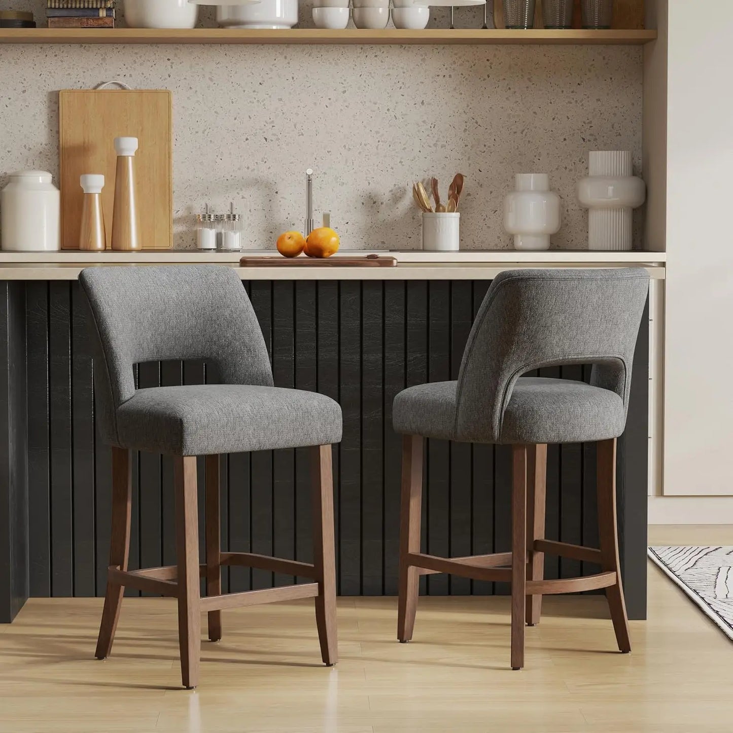 Bar Stools Set of 2, Upholstered Counter Height