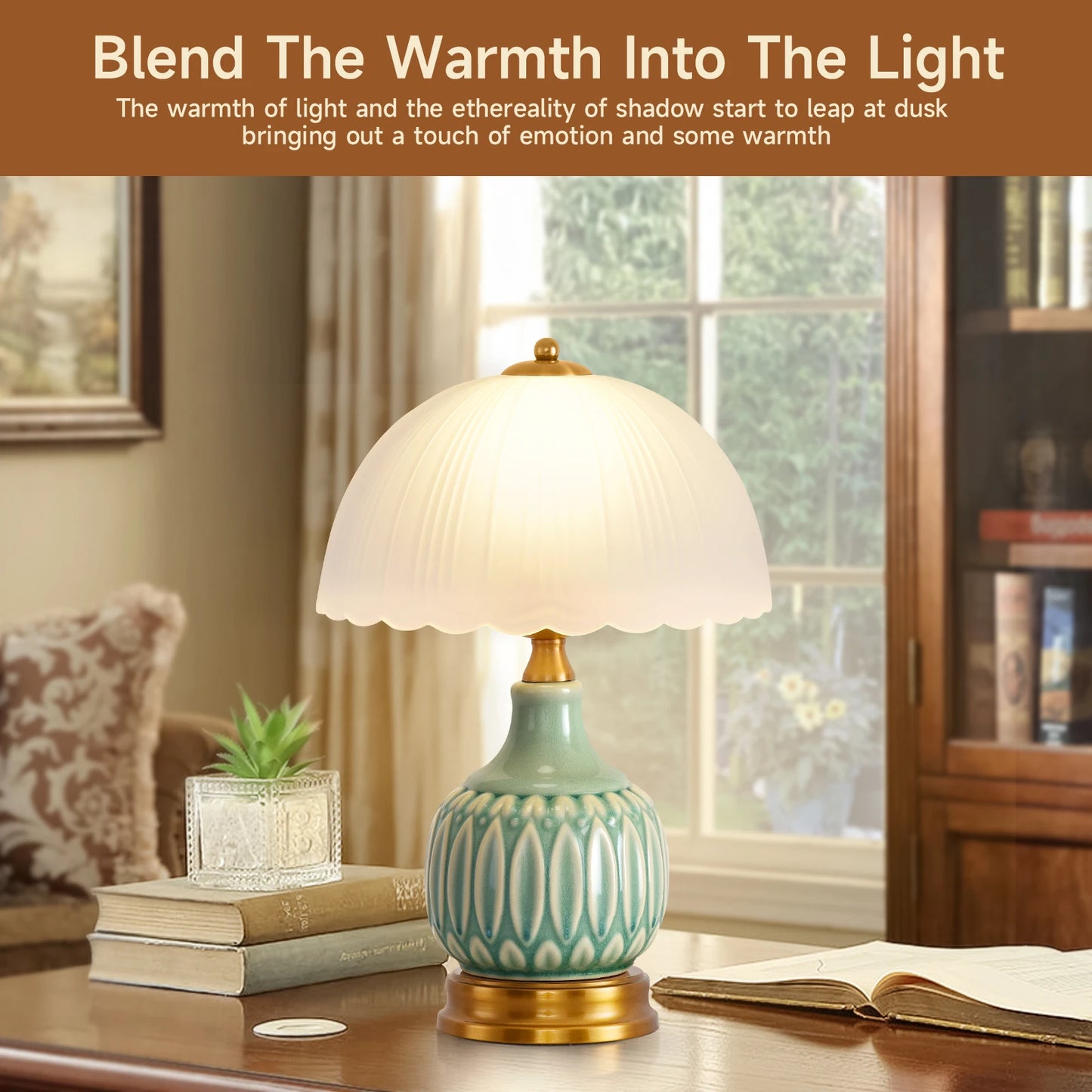 16" Table Lamp 3-way Light, Hand Blown Shade