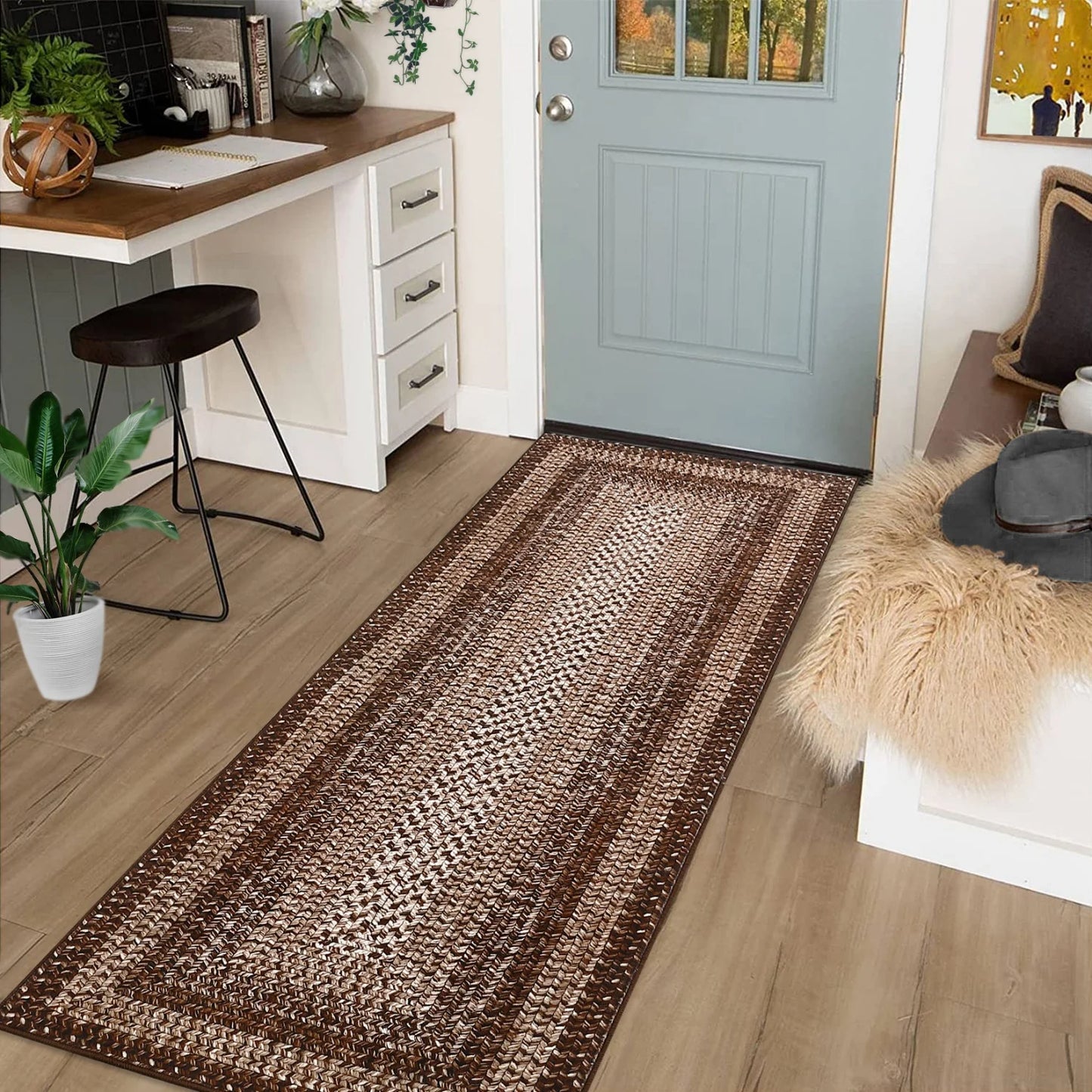 Washable Area Rugs Braided Non Slip