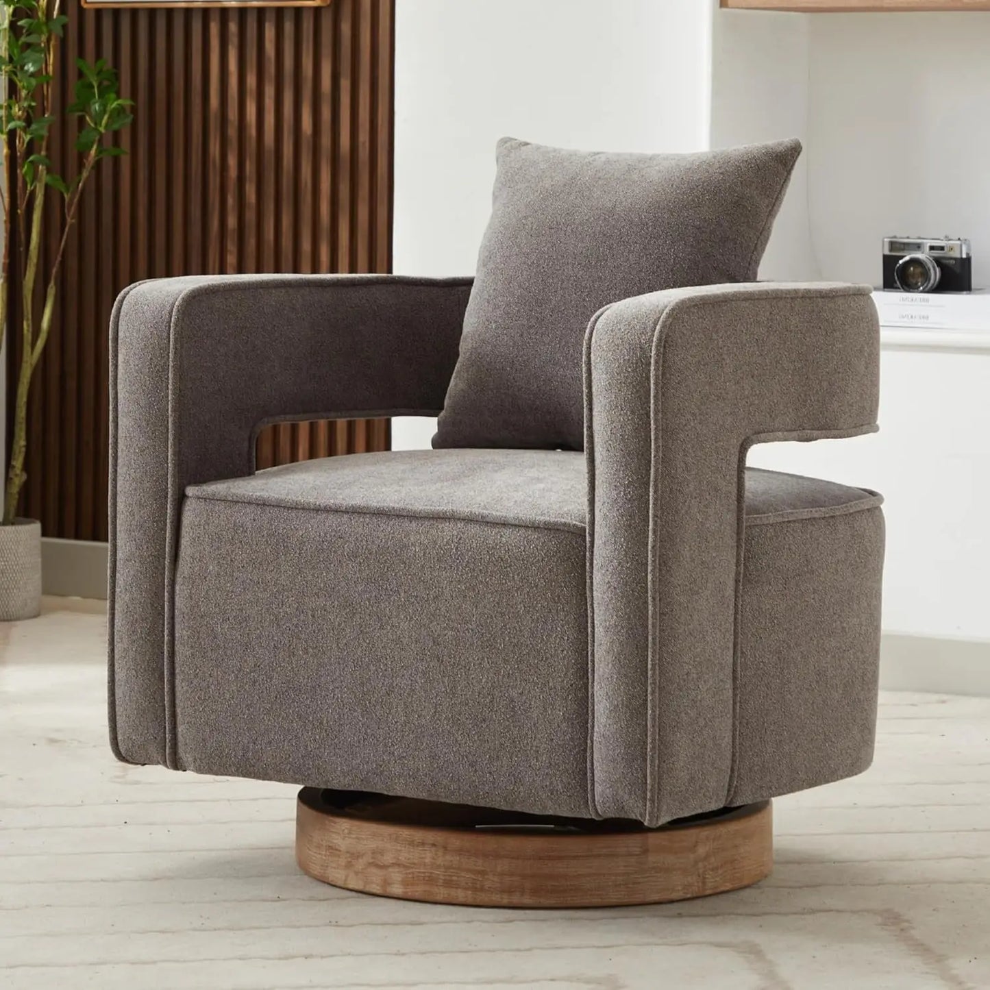 Upholstered Swivel Barrel Chair with Pillow