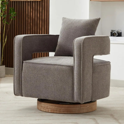 Upholstered Swivel Barrel Chair with Pillow