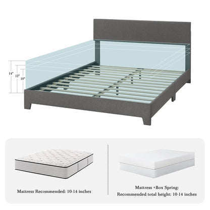 Upholstered Bed Frame, Adjustable Headboard