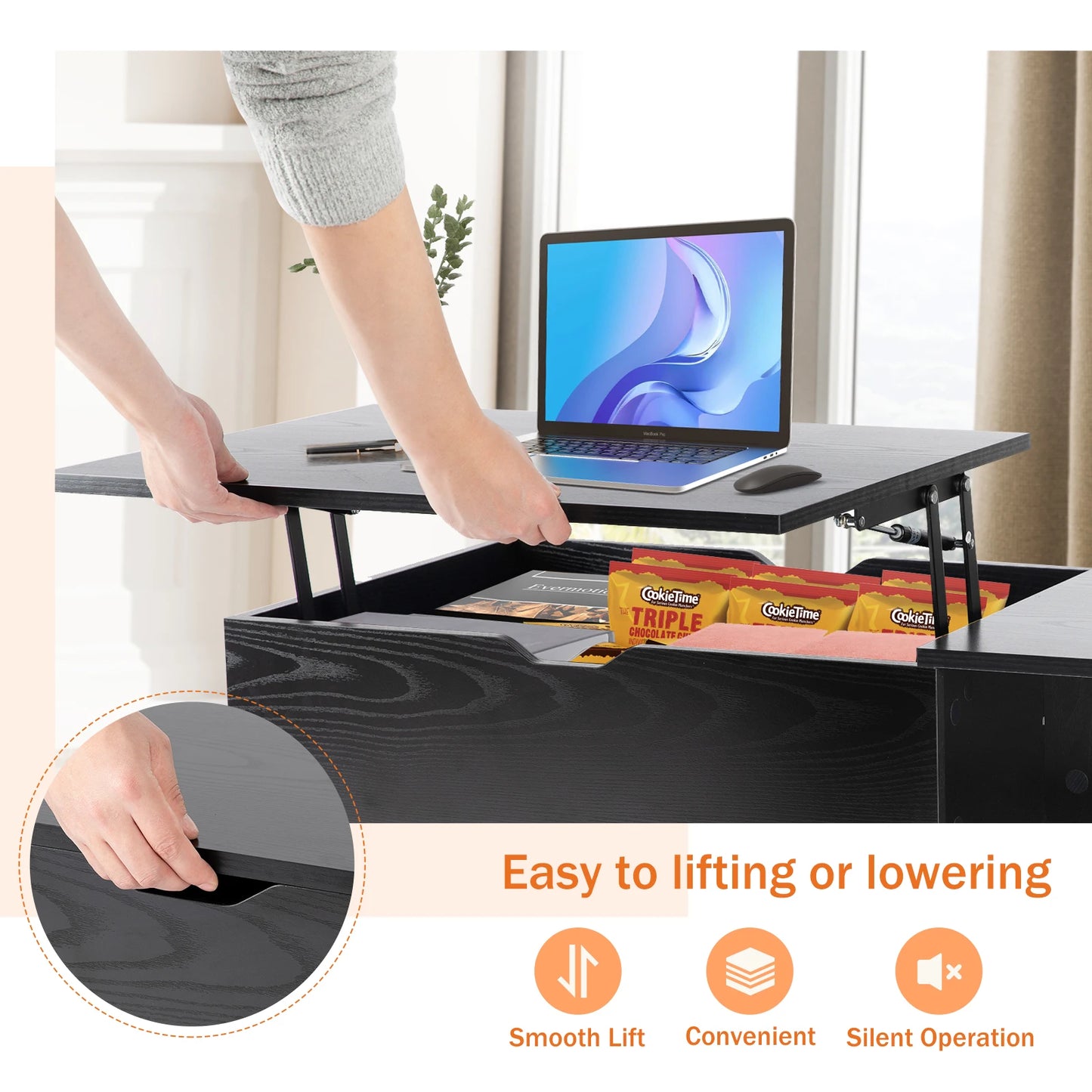 Easy Lift Top Coffee Table, Shelf