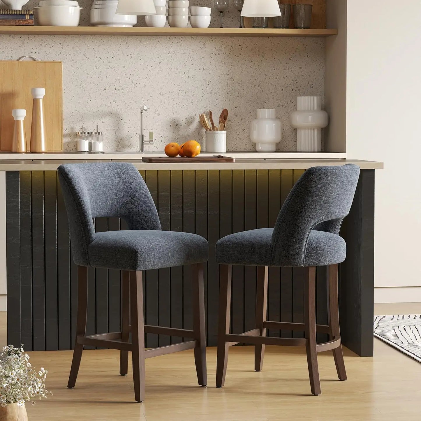 Bar Stools Set of 2, Upholstered Counter Height