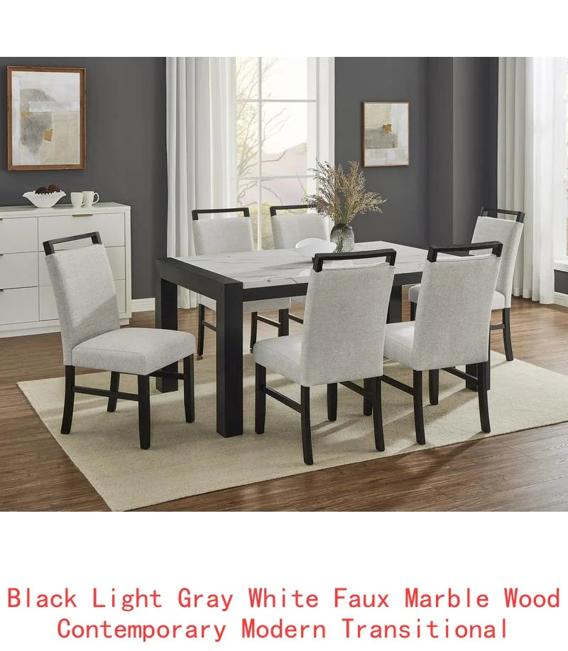 7pc Dining Set Rectangular Table, Upholstered Chairs