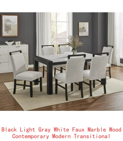 7pc Dining Set Rectangular Table, Upholstered Chairs