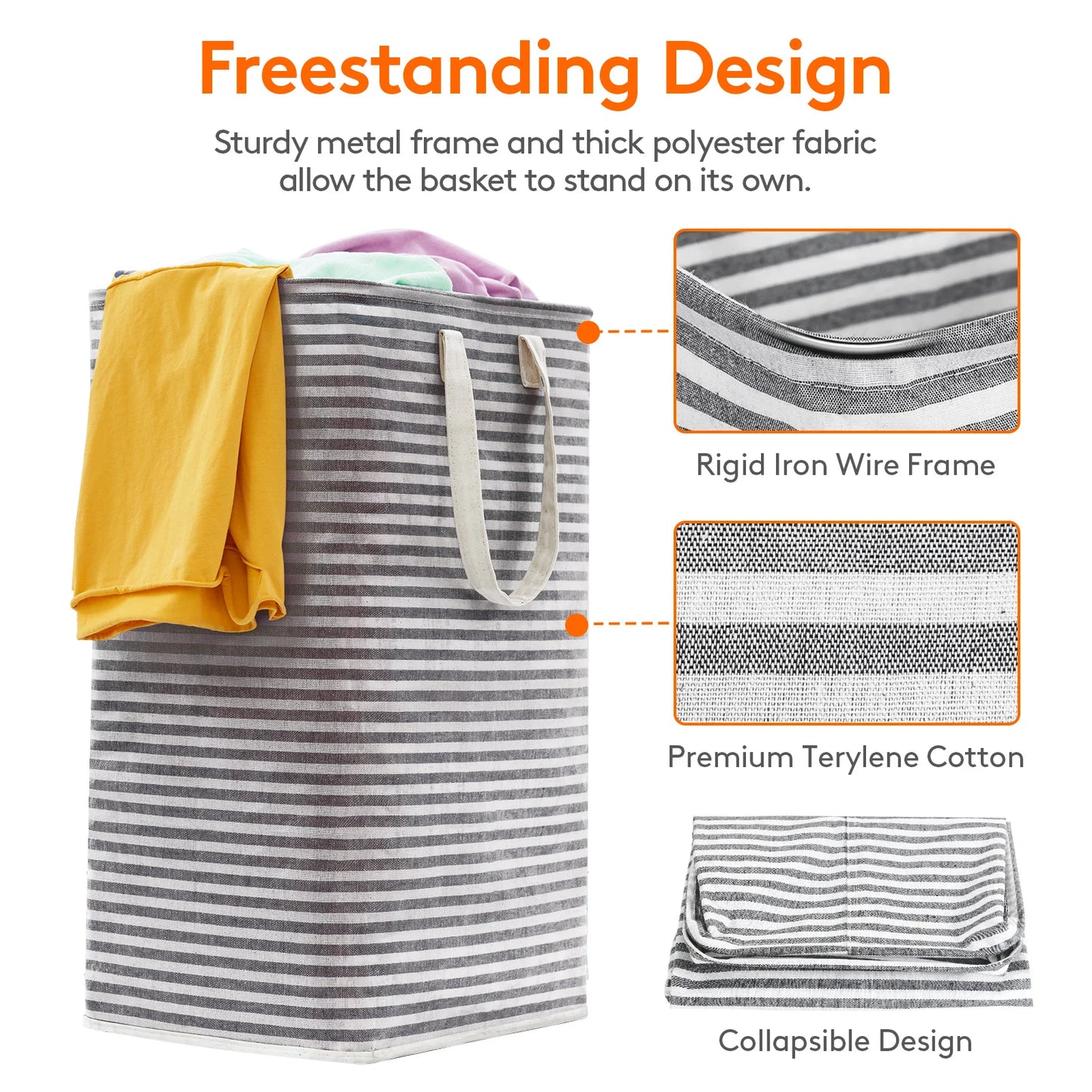 Clothes Hamper with Handles, Freestanding, Waterproof