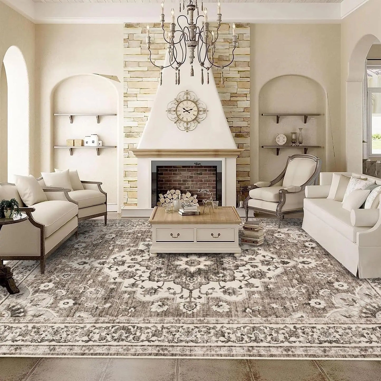 Washable Floral Area Rug 9x12