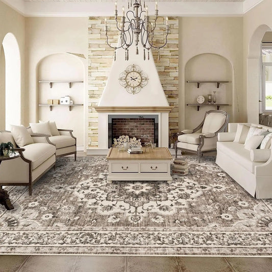 Washable Floral Area Rug 9x12