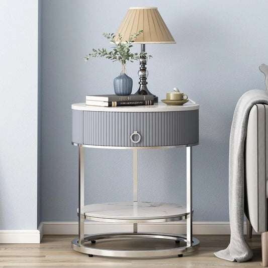 End Table/Nightstand with Drawer, Stone Tabletop