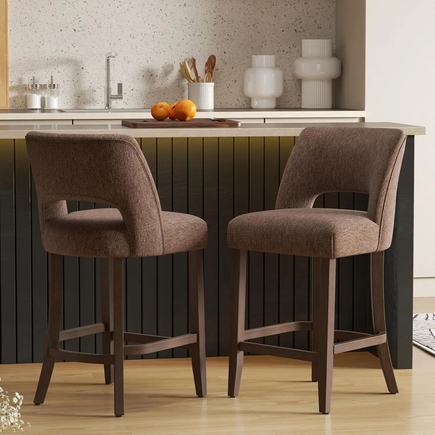 Bar Stools Set of 2, Upholstered Counter Height