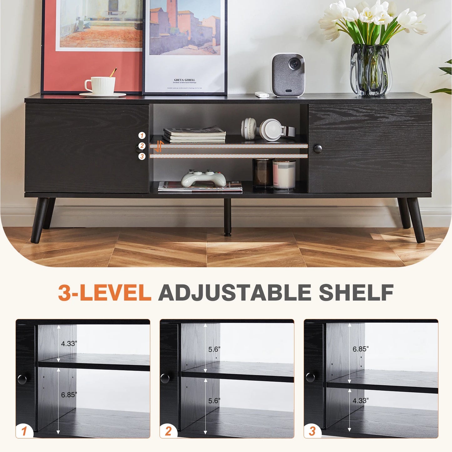 Wooden Tv Stand Adjustable Shelves