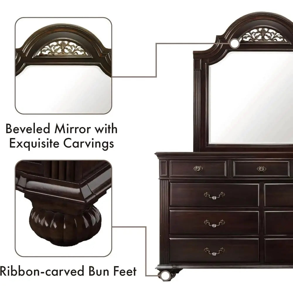 6-Piece Set: Frame:Head & Foot Boards, Chest, Mirror, Dresser, 2 Nightstands, Queen