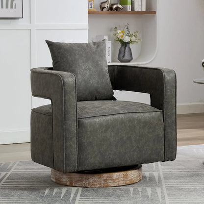 Upholstered Swivel Barrel Chair with Pillow