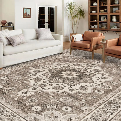 Washable Floral Area Rug 9x12