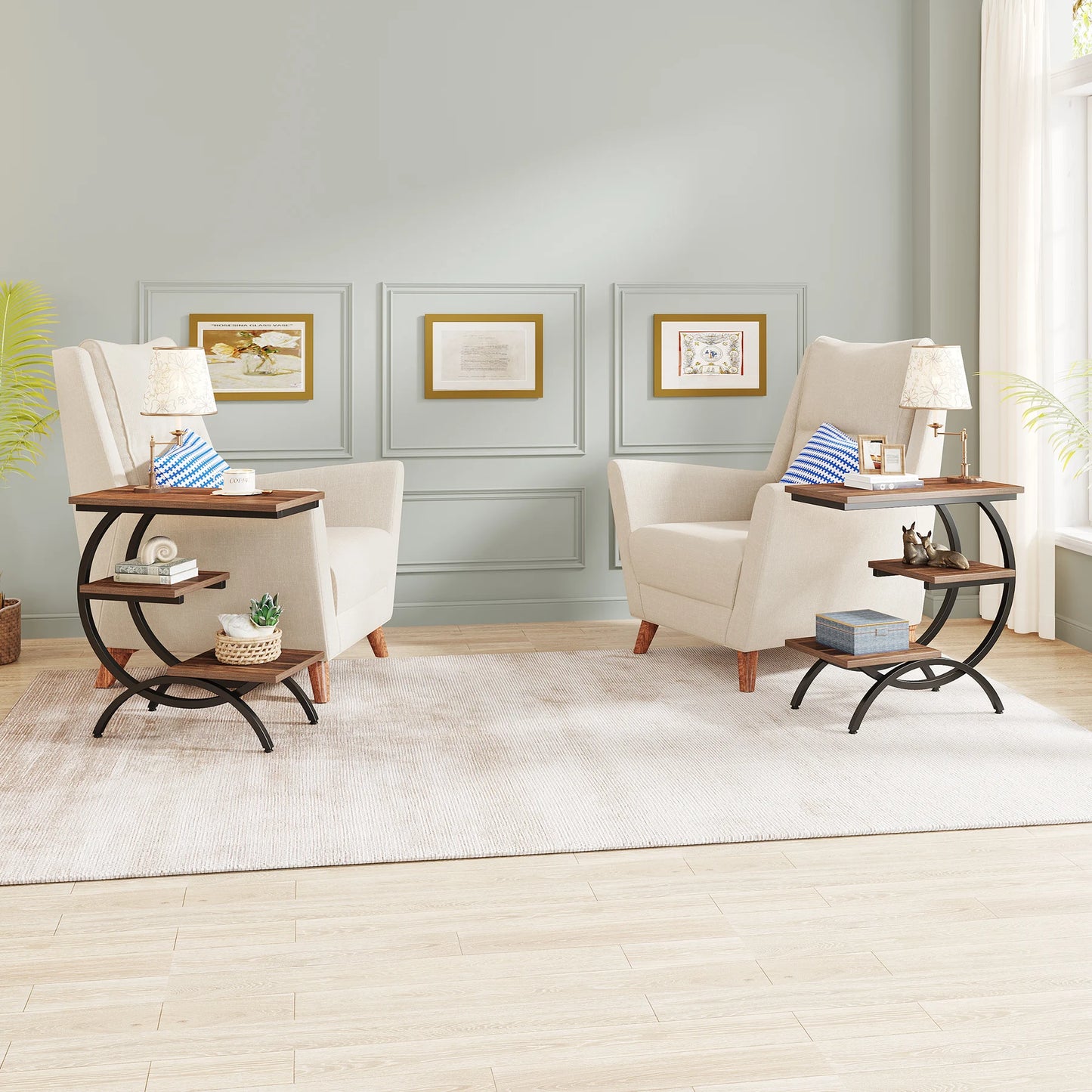 C-Shaped End Table, Bedside Table, Shelves