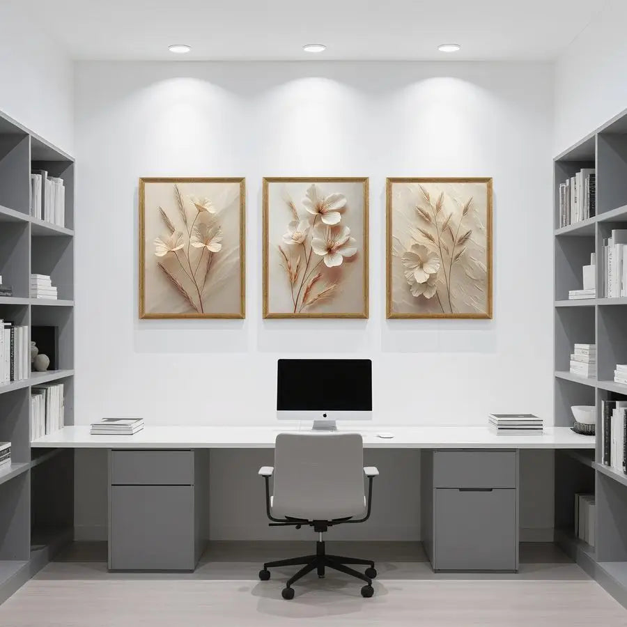 Framed Neutral Beige Floral, Set of 3