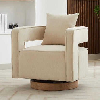 Upholstered Swivel Barrel Chair with Pillow