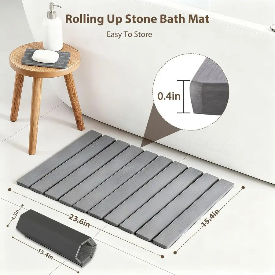 Stone Bath Mat with Absorbing Tray, 2 Piece Set