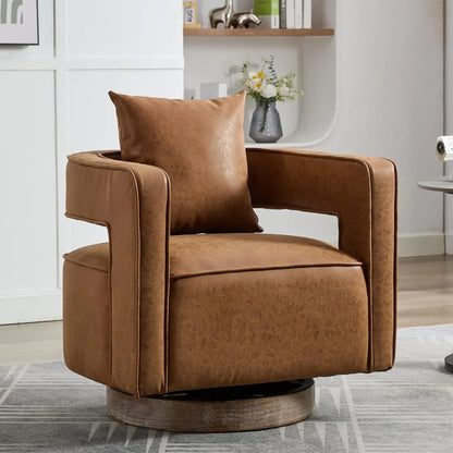 Upholstered Swivel Barrel Chair with Pillow