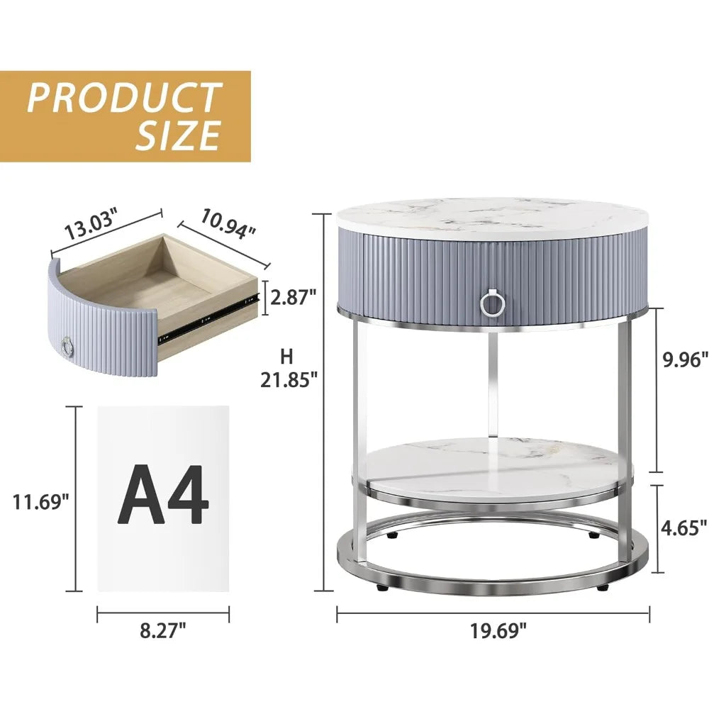 End Table/Nightstand with Drawer, Stone Tabletop