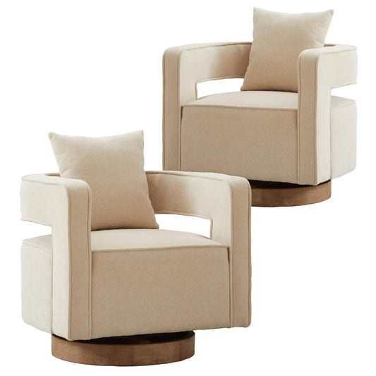 Upholstered Swivel Barrel Chair with Pillow