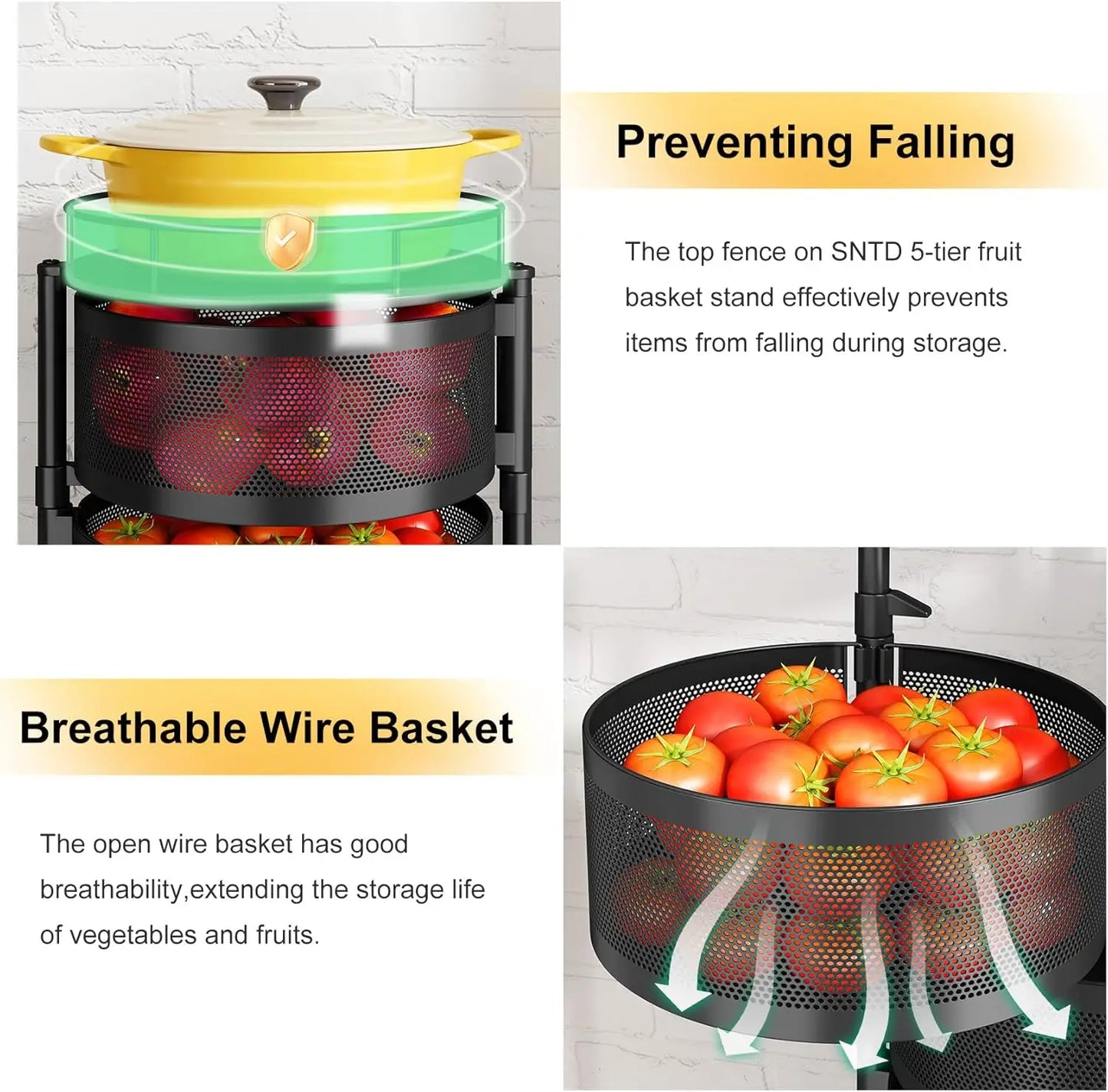 5-Tier Rotating Kitchen Storage Rack with Wheels