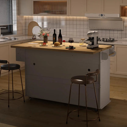 60" Mobile Kitchen Island Drop Leaf