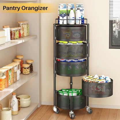 5-Tier Rotating Kitchen Storage Rack with Wheels