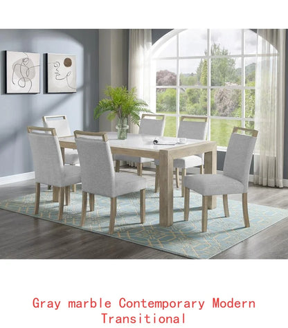 7pc Dining Set Rectangular Table, Upholstered Chairs