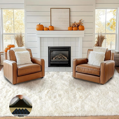 Off-White Soft Shaggy Non-Slip Rugs